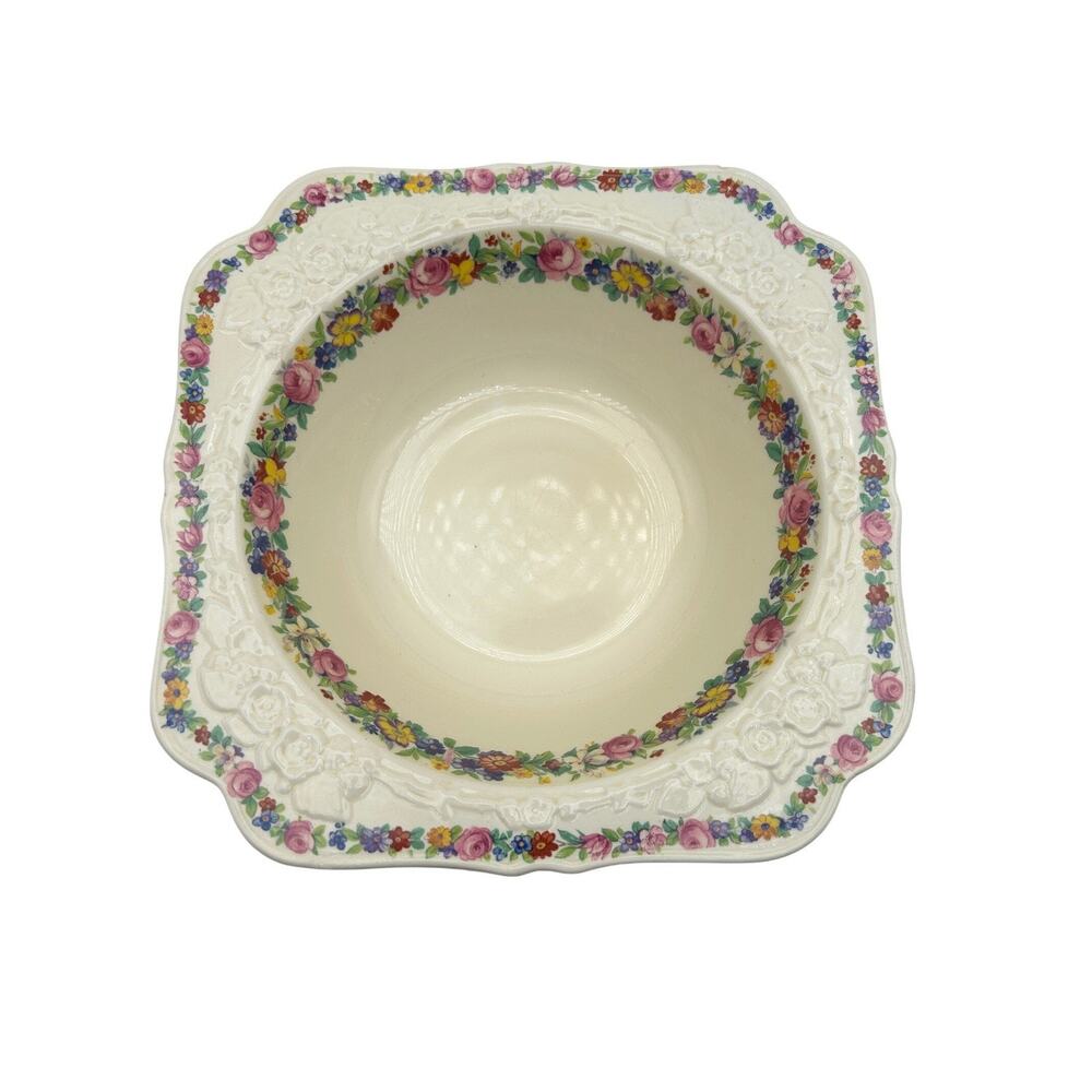 Crown Ducal Gainsborough Bowl Floral Embossed Pattern 8" Antique England 1929